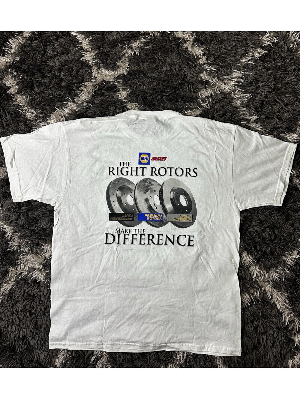 Vintage NAPA Brakes T Shirt XL White Fruit of the Loom Double Sided Workwear